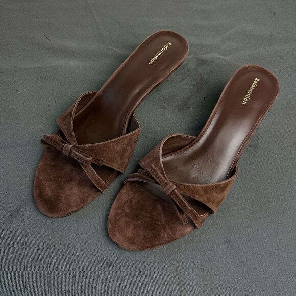 Reformation Stacy Espresso Suede Heeled Sandals Sz 9 - Picture 4 of 7